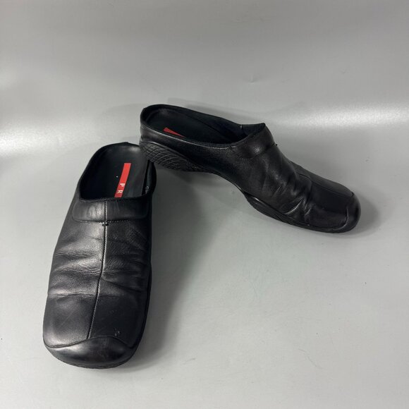 Vintage Prada 1990's Black Leather Women's Slide-on/Clogs, Size 38 - Picture 1 of 14